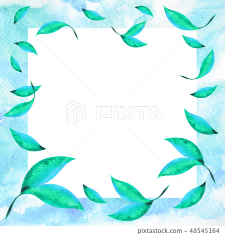 green leaf, blue sky frame white background paint 48545164
