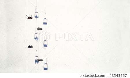 Aerial view of ski elevator. Without skier on the track. Flat lay. Concept. Aerial view of ski elevator. Without skier on the track. Flat lay. Concept. 48545367