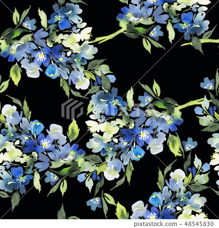 Seamless watercolor pattern with blue flowers 48545830