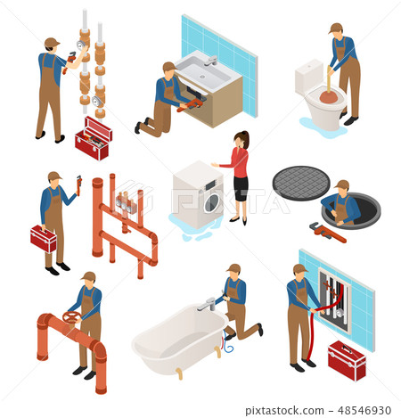 Character Plumber in Uniform 3d Icon Set Isometric View. Vector 48546930