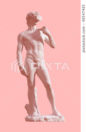 Sculpture David With VR Glasses On Pink Background Sculpture David With VR Glasses On Pink Background 48547485
