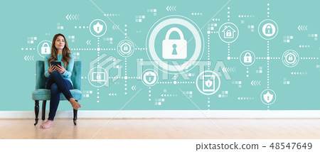 Cyber security with young woman Cyber security with young woman 48547649