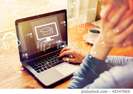 E-Learning with man using a laptop E-Learning with man using a laptop 48547669