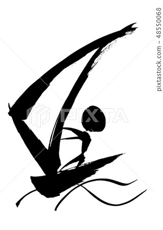 Silhouette of brush painting sailing 48550068