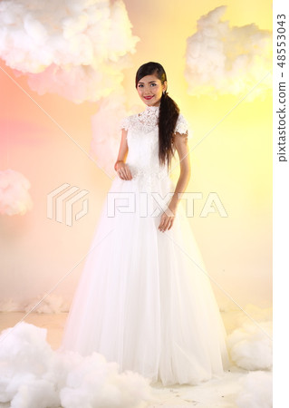 Lovely Asian Beautiful Woman bride white wedding 48553043