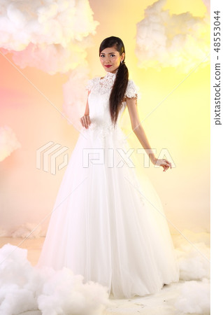 Lovely Asian Beautiful Woman bride white wedding 48553044