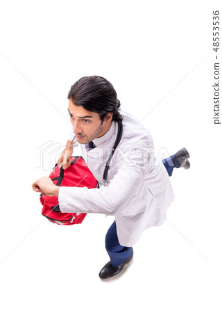 Young male doctor paramedic isolated on white Young male doctor paramedic isolated on white 48553536