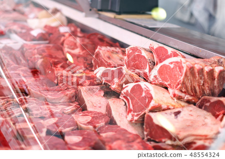 Meat displayed for sale in shop Meat displayed for sale in shop 48554324
