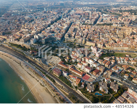Aerial view of the Mediterranean coast of Tarragona. Spain Aerial view of the Mediterranean coast of Tarragona. Spain 48554326