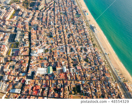 Aerial view of seaside area of Badalona 48554329