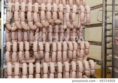 Sausages hanging on racks 48554809