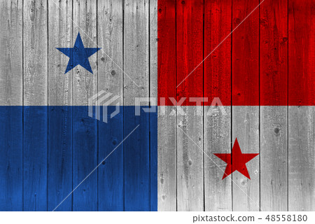 Panama flag painted on old wood plank 48558180