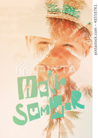 Happy Boy Make Heart Sign Hands Gesture Summer Happy Boy Make Heart Sign Hands Gesture Summer 48558761