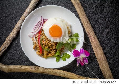 Gapa Rice Thai gourmet Phad Bai Gaprao Gai Sap Thai dish Gapa Rice Thai gourmet Phad Bai Gaprao Gai Sap Thai dish 48559427