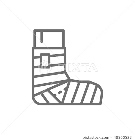Leg fracture, plaster, elastic bandage line icon. 48560522