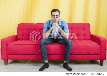 young man with denim shirt 48560657