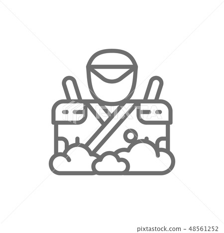 Samurai with two swords, japanese warrior, spy line icon. Samurai with two swords, japanese warrior, spy line icon. 48561252