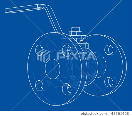 Industrial valve outline. Vector rendering of 3d Industrial valve outline. Vector rendering of 3d 48561408