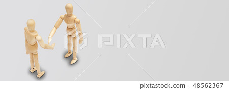Wooden figure mannequin standing and give a hand. 48562367