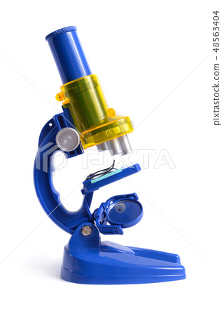 Blue children's microscope isolated on white 48563404