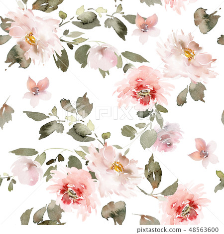 Seamless summer pattern with watercolor flowers - Stock Illustration ...