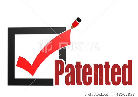 Patented word with check mark and pencil 48563858