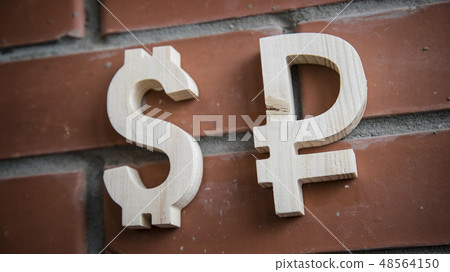 Exchange currency Dollar, Ruble on a brick wall 48564150