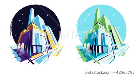 Day and night modern buildings. Perspective view. Vector illustration collection Day and night modern buildings. Perspective view. Vector illustration collection 48565795