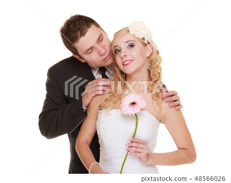 Wedding day. Portrait happy couple bride and groom Wedding day. Portrait happy couple bride and groom 48566026