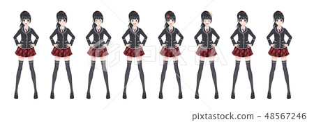 Anime manga student girl in blazer and red skirt 48567246