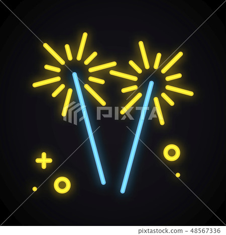 Neon lighting sparkler. Glowing bengal fire sign. Bright party, celebration, birthday, carnival Neon lighting sparkler. Glowing bengal fire sign. Bright party, celebration, birthday, carnival 48567336
