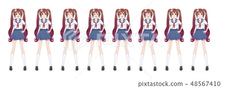 Anime manga schoolgirl in sailor suit, blue skirt Anime manga schoolgirl in sailor suit, blue skirt 48567410