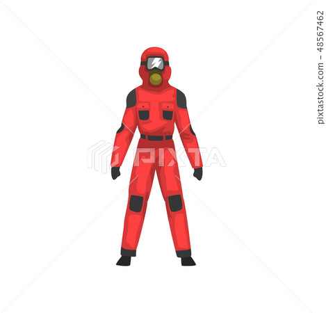 Man in Red Protective Suit and Helmet, Professional Safety Uniform Vector Illustration 48567462