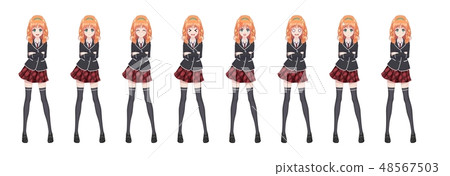 Anime manga student girl in blazer and red skirt Anime manga student girl in blazer and red skirt 48567503