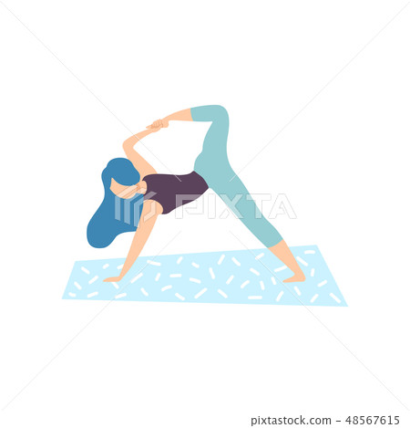 Girl Practicing Yoga Pose, Physical Workout Training Vector Illustration 48567615
