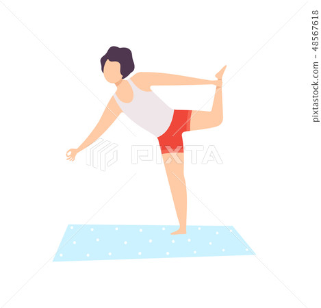 Young Man Standing in Bow Pulling Pose, Guy Practicing Yoga, Physical Workout Training Vector Young Man Standing in Bow Pulling Pose, Guy Practicing Yoga, Physical Workout Training Vector 48567618