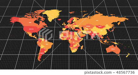 Colorful geopolitical map of World. Bottom perspective view with background grid. Vector Colorful geopolitical map of World. Bottom perspective view with background grid. Vector 48567736