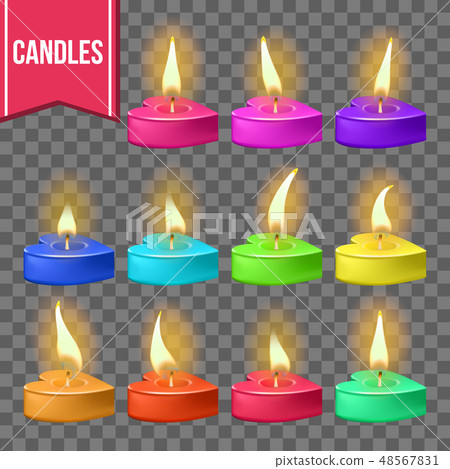 Candles Set Vector. Heart Form. Wax Design. Romantic Object. Holiday Celebration. Transparent Candles Set Vector. Heart Form. Wax Design. Romantic Object. Holiday Celebration. Transparent 48567831