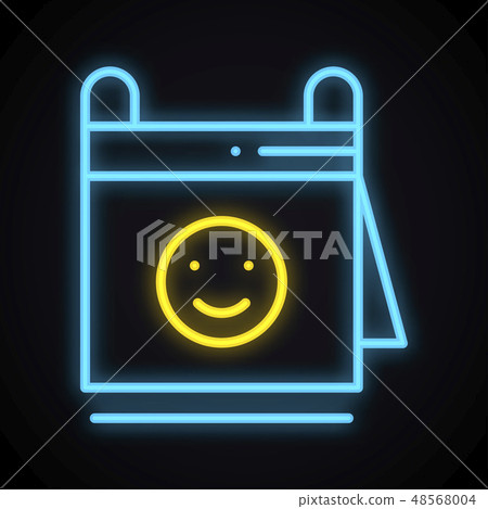 Neon calendar with smile sign. Glowing reminder. Dating, date theme. 48568004