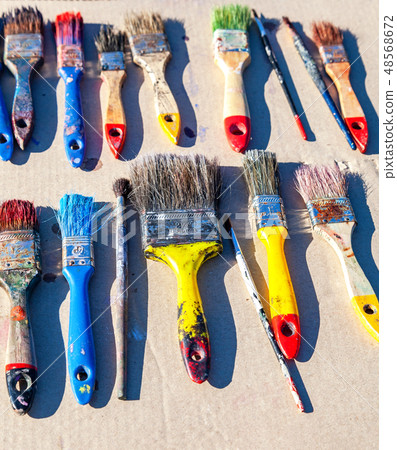 Drawing tools, colorful paint brushes 48568672