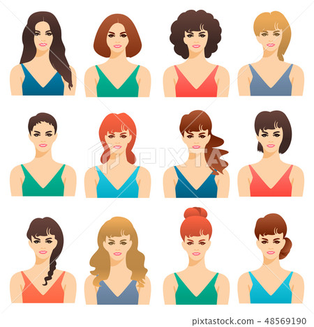 Set of cute girls with different color hand drawn  48569190