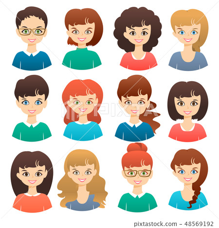 Set of cute girls with different color hand drawn Set of cute girls with different color hand drawn 48569192