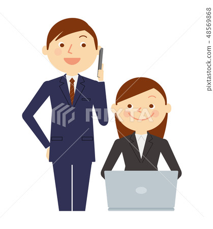 工作男性和女性個人計算機業務上部插圖 48569868