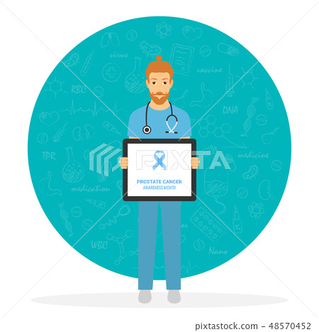 Illustration of prostate cancer doctor, awareness ribbon, vector illustration 48570452
