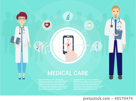 Concept healthcare. Medical background. Set icons of medical equipment. Doctor and patient isolated Concept healthcare. Medical background. Set icons of medical equipment. Doctor and patient isolated 48570474