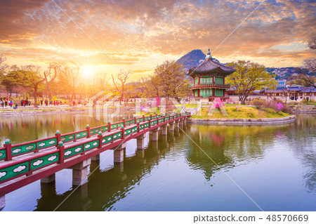 Gyeongbokgung palace in spring, South Korea. Gyeongbokgung palace in spring, South Korea. 48570669