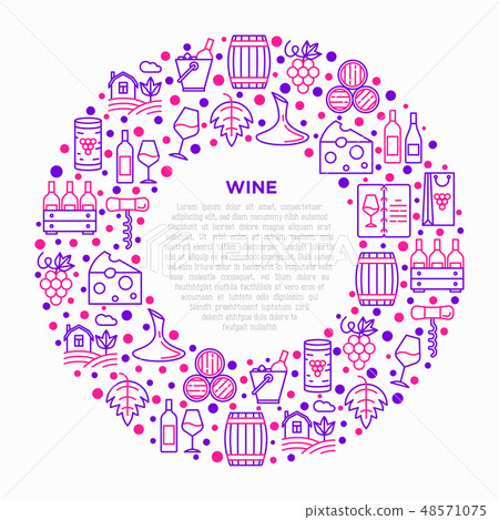 Wine concept in circle with thin line icons 48571075