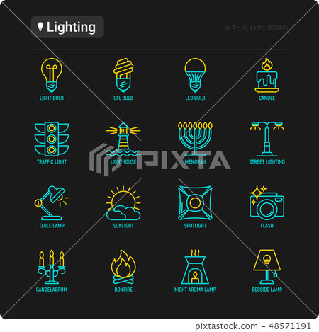 Lighting thin line icons set Lighting thin line icons set 48571191