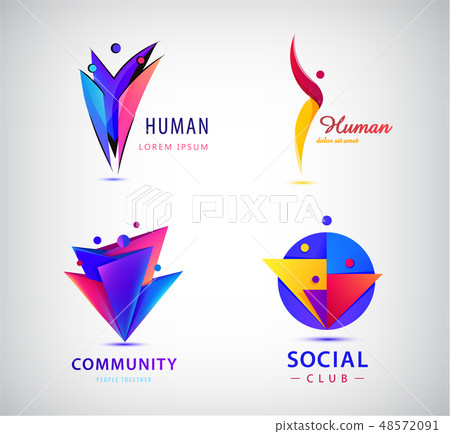 Vector set of human, man, people group logos. Teamwork, family, leader 3d origami 48572091