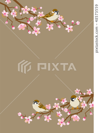 Sakura branch and sparrow vertical frame 48573559